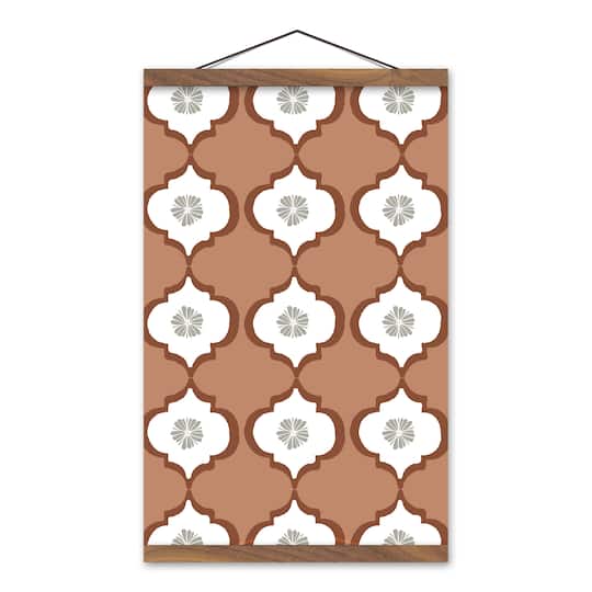 Floral Tile 12" x 18" Teak Hanging Canvas